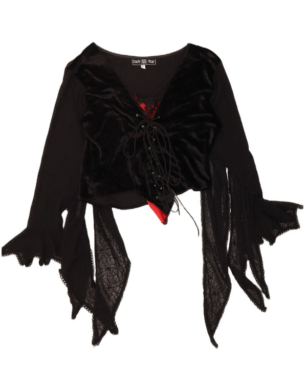 Dark Star Womens Crop Asymmetrisk Velvet Shirt Bluse UK 18 XL Black Rayon