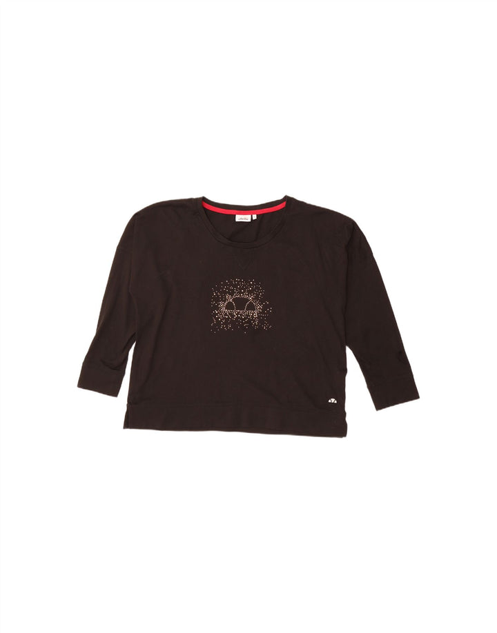 ELLESSE Womens Graphic Top 3/4 Sleeve UK 16 Large Black Cotton Vintage Ellesse and Second-Hand Ellesse from Messina Hembry 