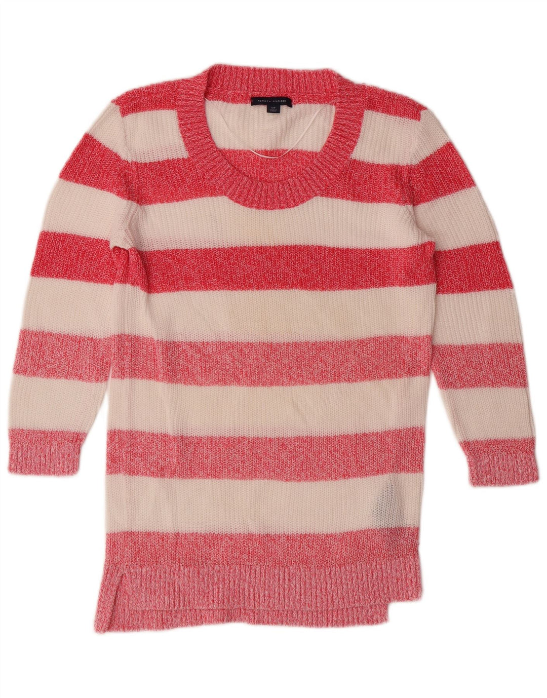 TOMMY HILFIGER Dame Boat Neck Jumper Sweater UK 10 Small Pink Stribet