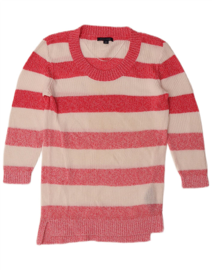 TOMMY HILFIGER Dame Boat Neck Jumper Sweater UK 10 Small Pink Stribet