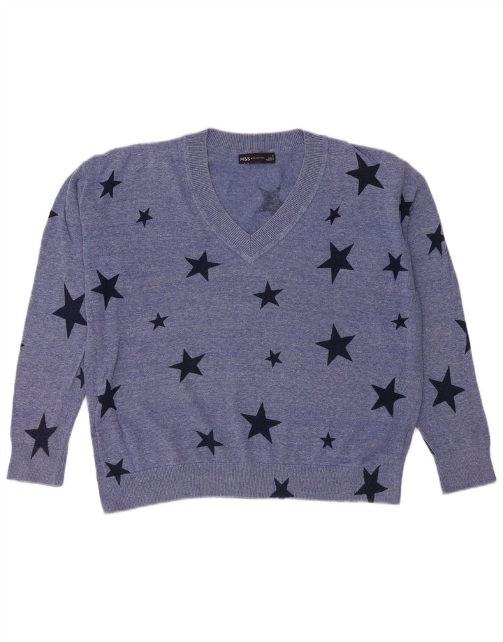 Marks & Spencer Dame abstrakt mønster V-hals sweater UK 14 Medium