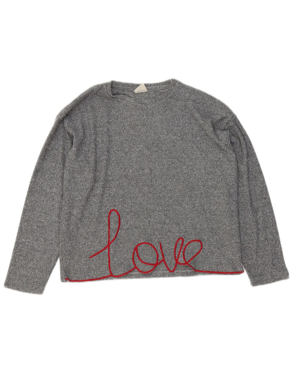 Zara Girls Grafisk Top Langærmet 11-12 År Grå Polyester