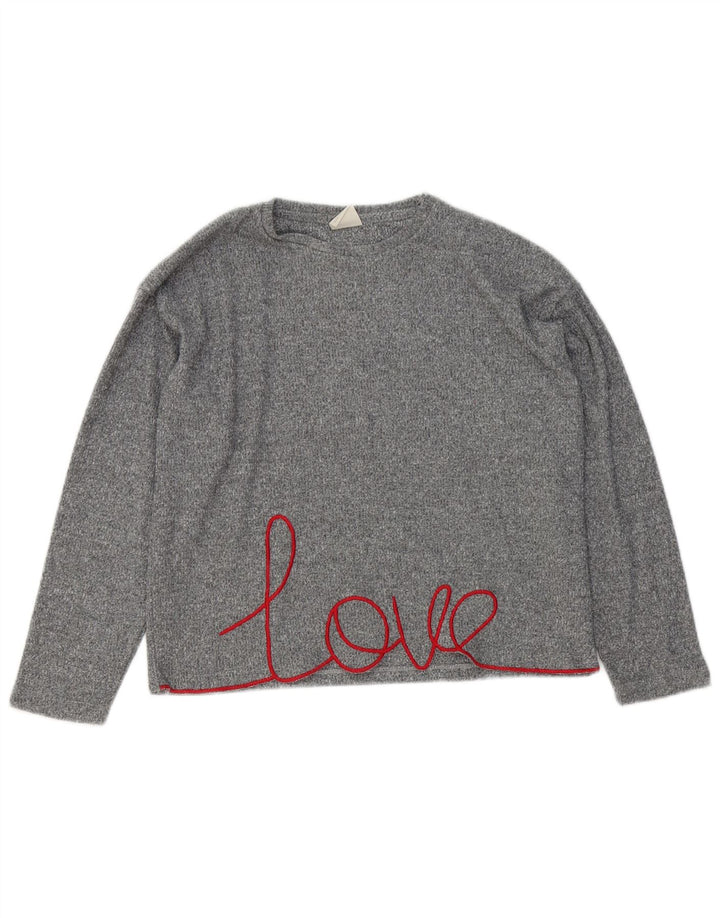 Zara Girls Grafisk Top Langærmet 11-12 År Grå Polyester