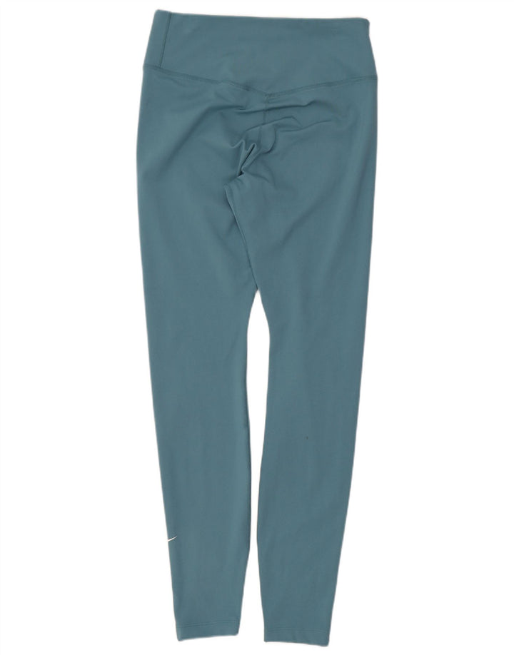 Nike Dame Dri Fit Leggings UK 8 Small Blue Polyester
