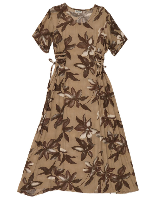 Silvia Bauer Dame Relaxed Fit Maxikjole IT 50 XL Beige Floral Bohemian