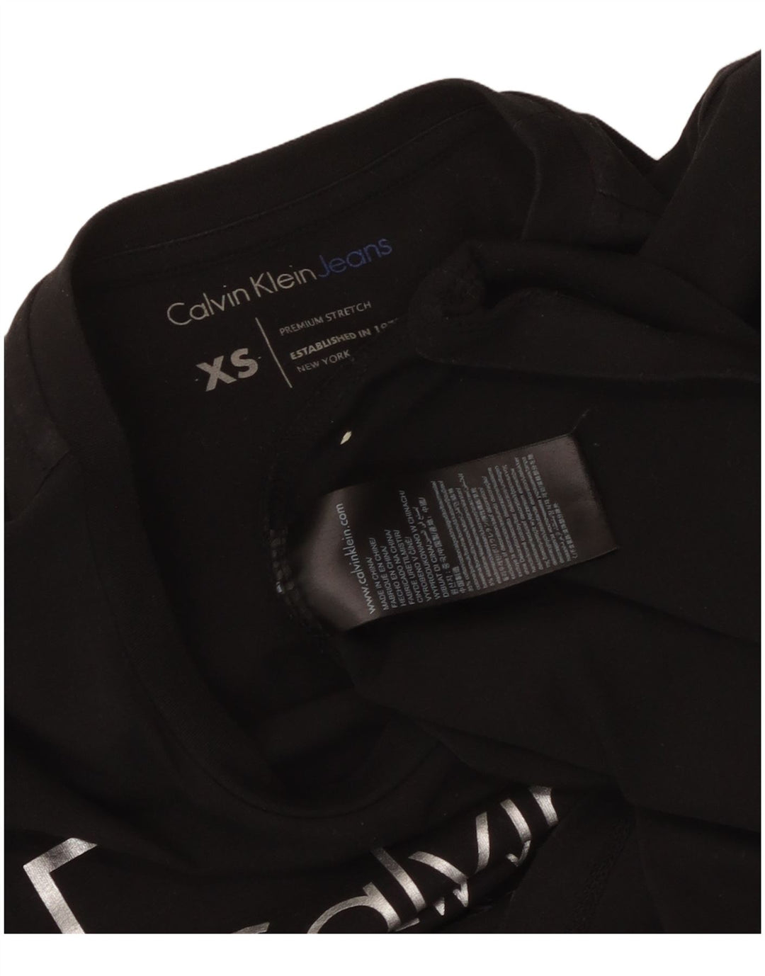 CALVIN KLEIN JEANS Grafisk T-shirt top til kvinder UK 6 XS Sort bomuld