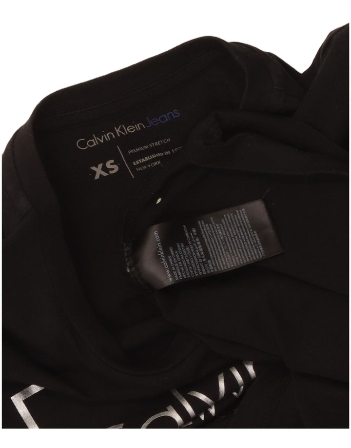 CALVIN KLEIN JEANS Grafisk T-shirt top til kvinder UK 6 XS Sort bomuld
