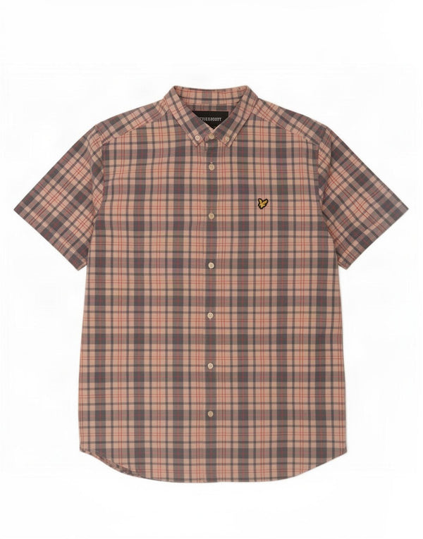 Lyle & Scott Mens Short Sleeve Shirt XL Pink Plaid Cotton