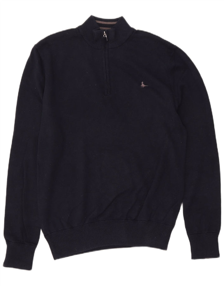 JACK WILLS Herre Zip Neck Jumper Sweater Medium Navy Blue Bomuld