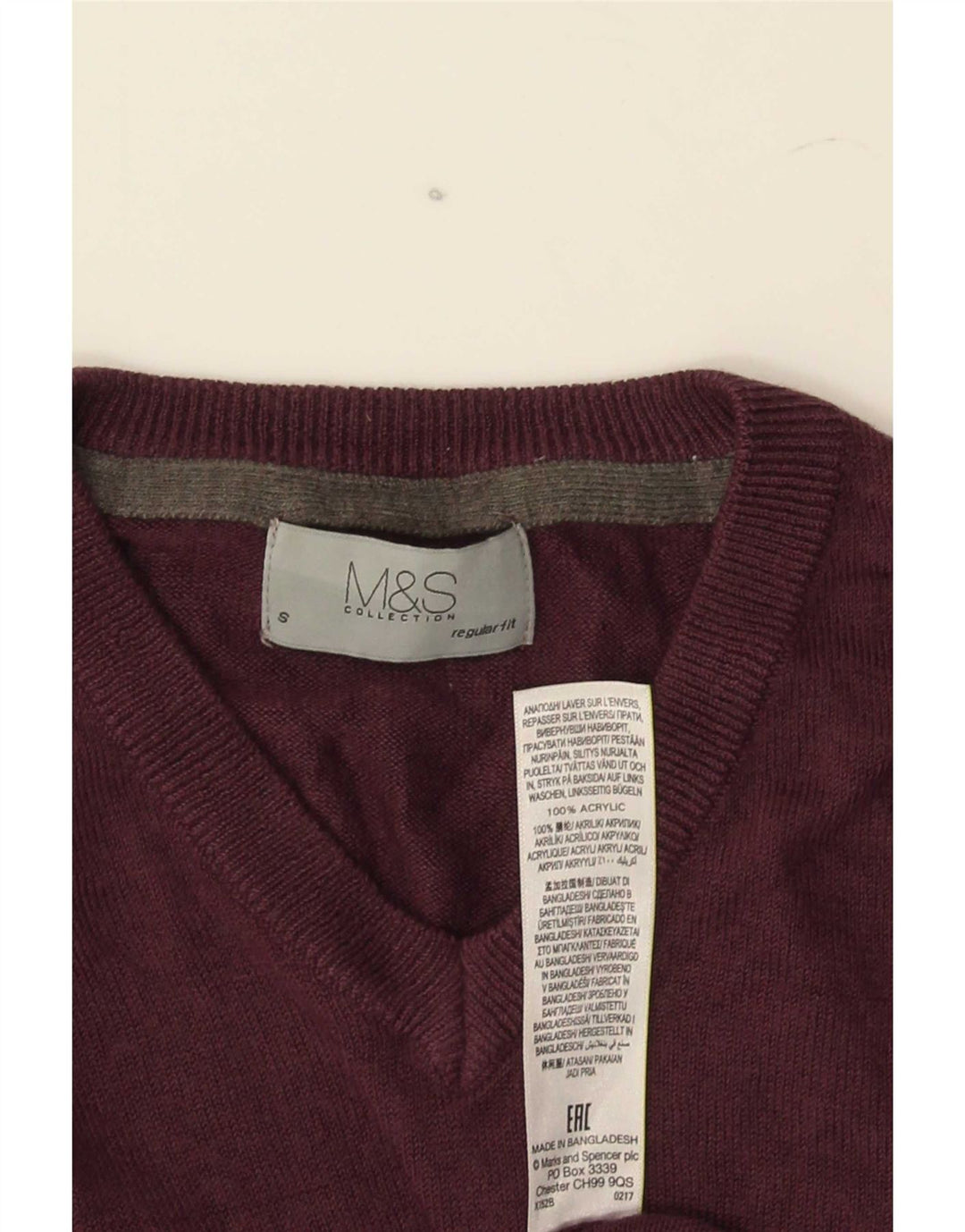Marks & Spencer Herre Regular Fit V-hals sweater Small Bourgogne