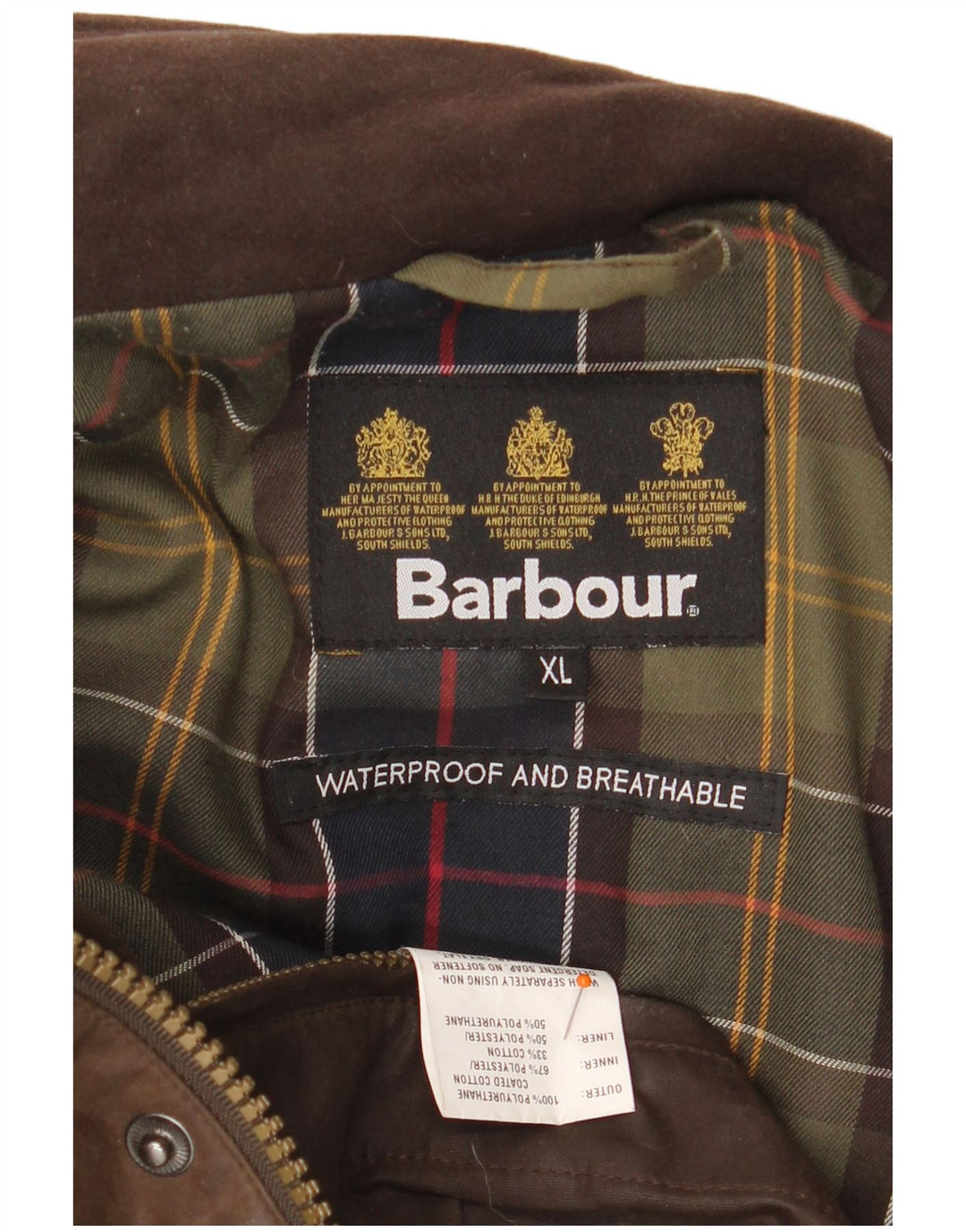 BARBOUR Herre Loose Fit vokset bomuldsjakke UK 42 XL Brun polyurethan