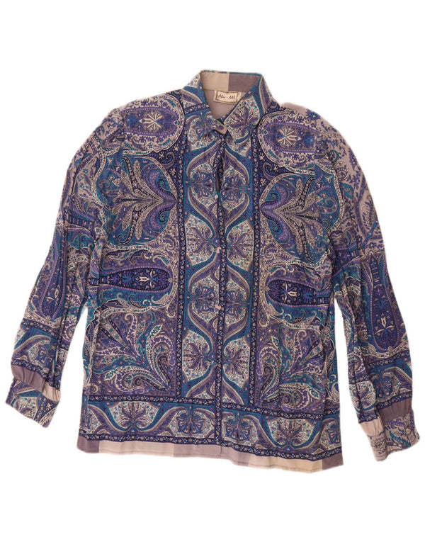 Vintage dameskjorte bluse UK 16 Stor blå Paisley Silk