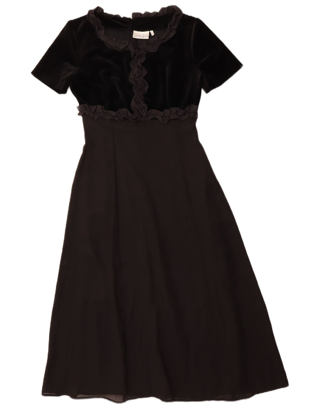 Vintage Dame Flæse Front Maxi Kjole IT 42 Medium Sort