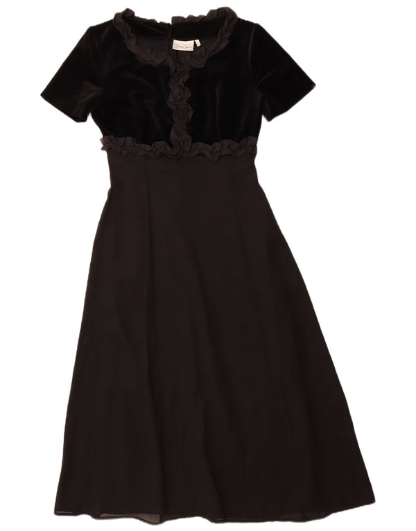 Vintage Dame Flæse Front Maxi Kjole IT 42 Medium Sort