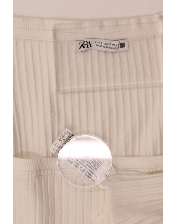 ZARA Womens Crop Top Long Sleeve UK 8 Small White Cotton Vintage Zara and Second-Hand Zara from Messina Hembry 