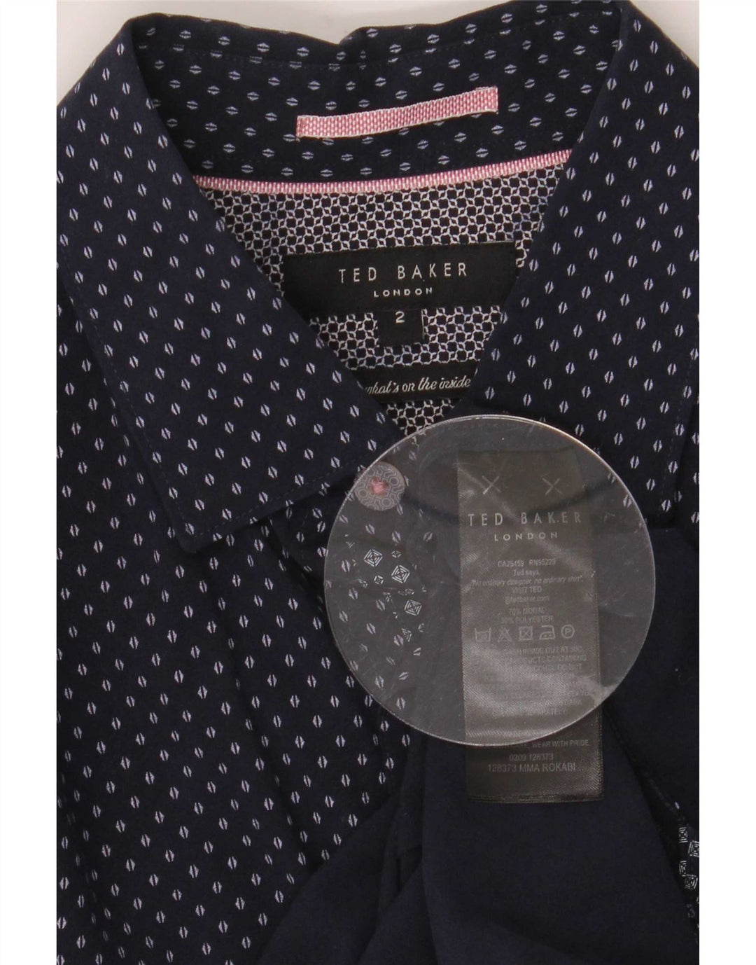 Ted Baker Herre abstrakt mønster skjorte størrelse 2 Small Navy Blue Modal