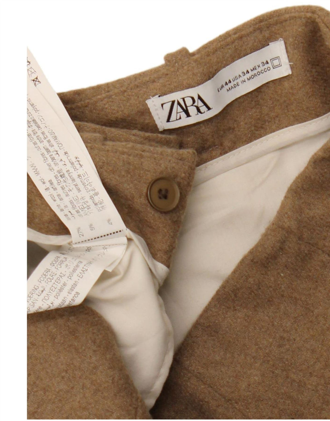 Zara Herre Pegged Chino Bukser EU 44 Large W34 L30 Beige Polyester