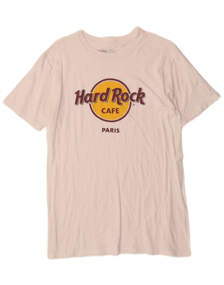 HARD ROCK CAFE Herre Paris Grafisk T-Shirt Top Medium Hvid Bomuld