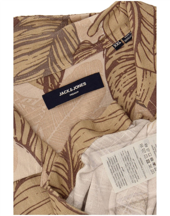 JACK & JONES Mens Abstract Pattern Short Sleeve Shirt 2XL Beige Viscose