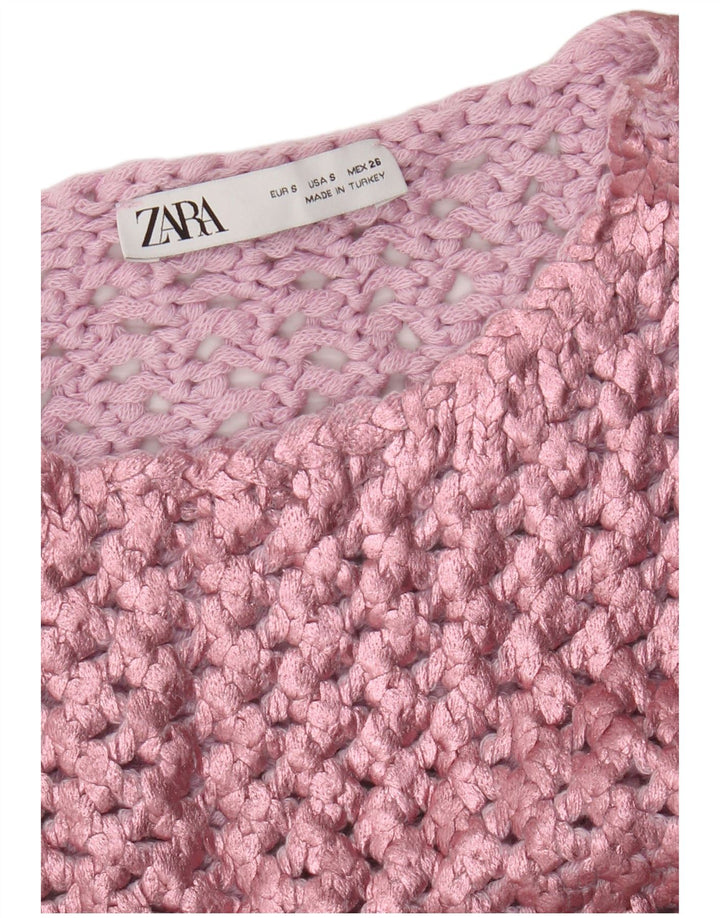 Zara Dame Ærmeløs Hæklet Bluse Top UK 8 Small Pink