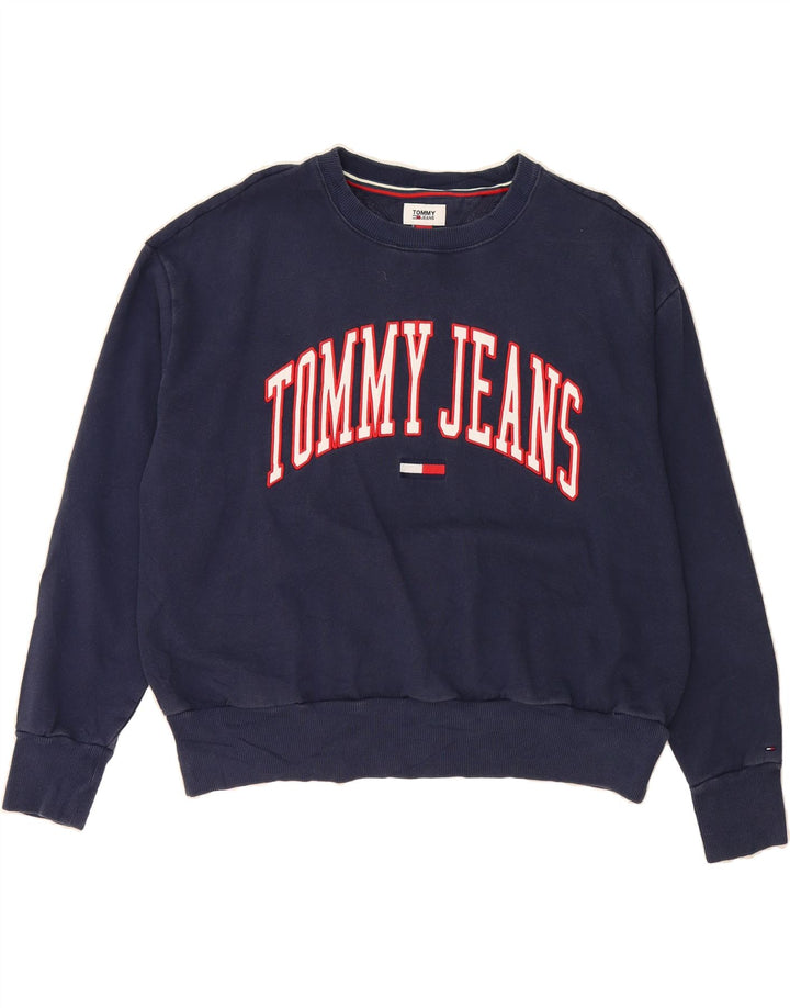 TOMMY HILFIGER Womens Oversized Sweatshirt Jumper UK 14 Medium Navy Blue Vintage Tommy Hilfiger and Second-Hand Tommy Hilfiger from Messina Hembry 