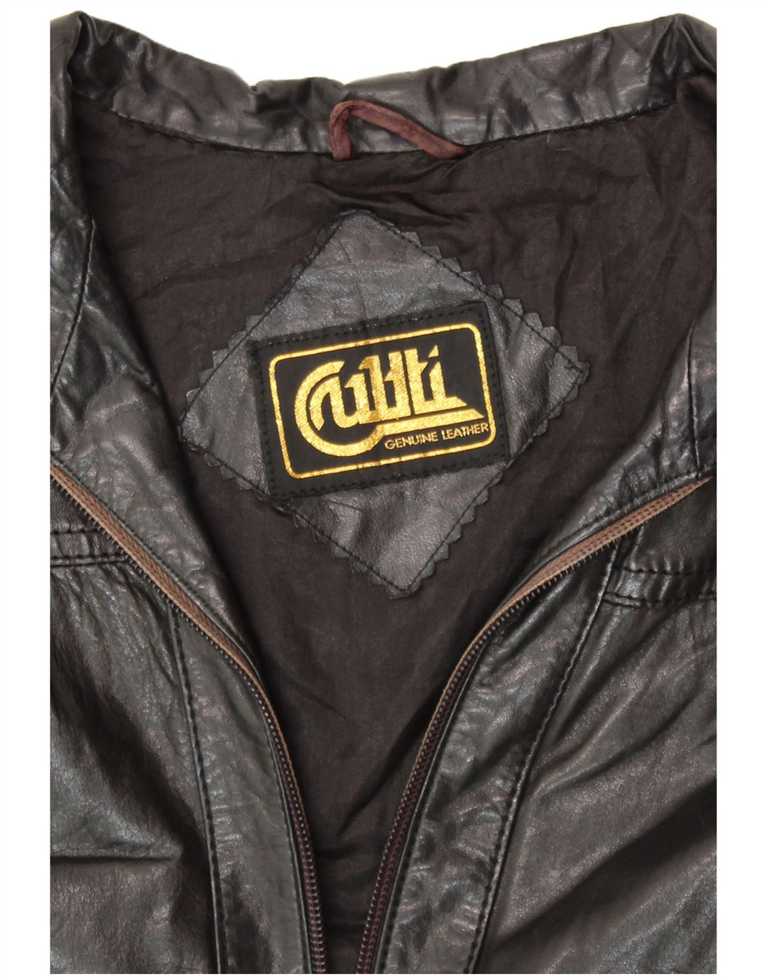 VINTAGE Dame Læderjakke UK 14 Medium Sort Læder