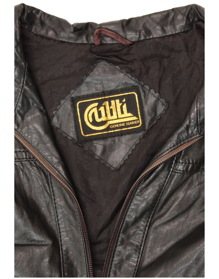 VINTAGE Dame Læderjakke UK 14 Medium Sort Læder