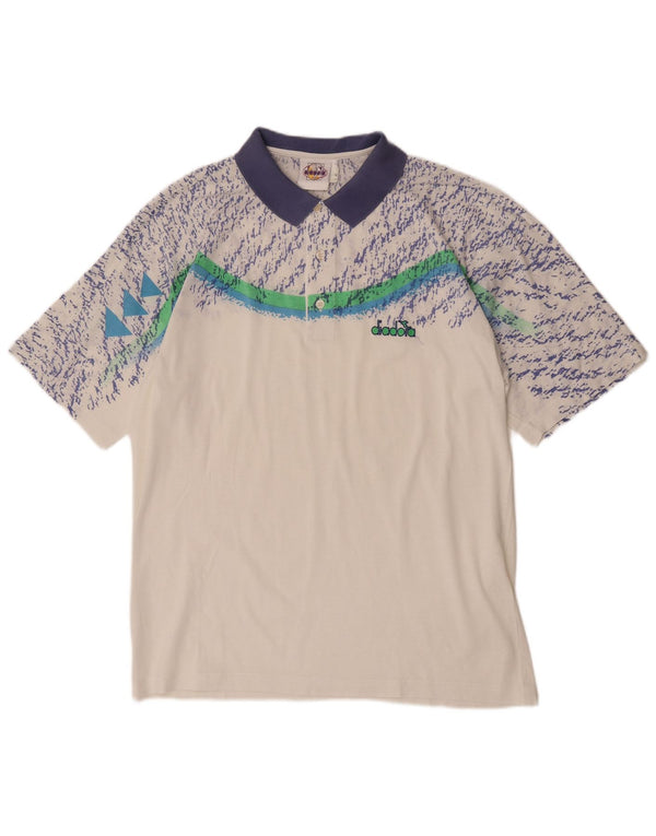 Diadora kortærmet herre poloshirt med abstrakt mønster IT 52 Stor hvid