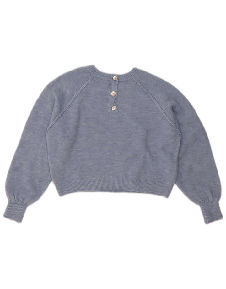 ZARA Womens Crop Oversized Crew Neck sweater UK 10 Small Blue