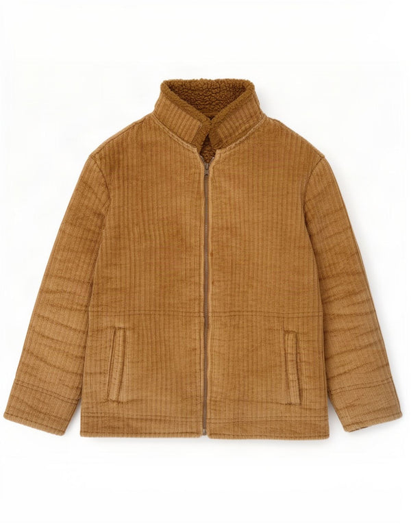 Vintage Herre Sherpa Corduroy Jakke IT 54 2XL Beige