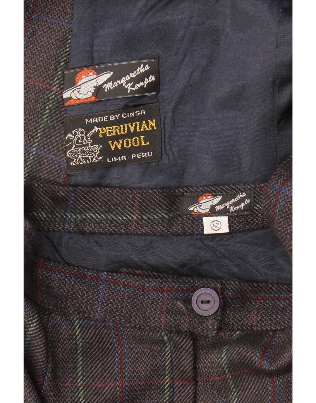 Vintage kvinders 2-delt nederdelsæt IT 42 Medium W26 brun ternet