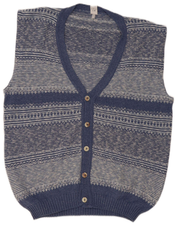 Vintage herre ærmeløs cardigan sweater IT 52 Stor blå stribet