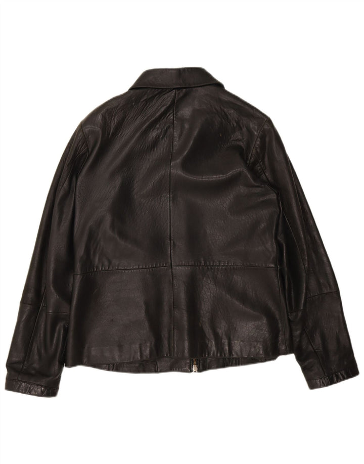 EDDIE BAUER Dame Læderjakke UK 14 Medium Sort Læder