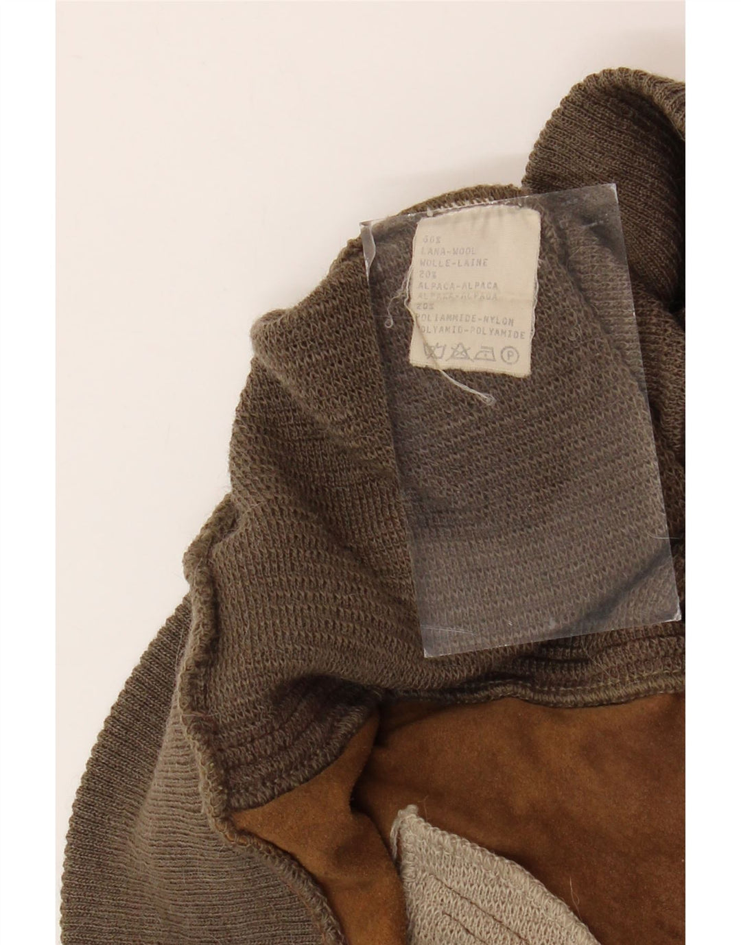 VINTAGE Herre Button Neck Jumper Sweater Stor Brun Geometrisk Uld