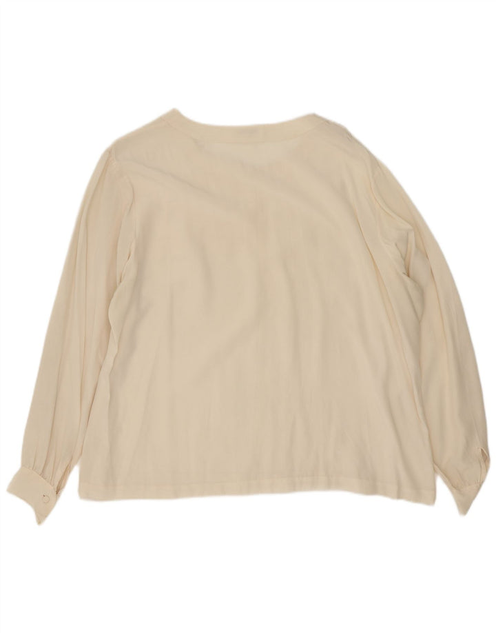 Vintage Dame Langærmet Oversized Bluse Top IT 46 Large Off White Silke