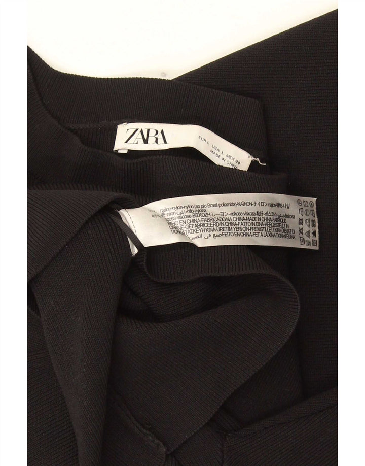 Zara Dame Langærmet Off Shoulder Top UK 14 Stor Sort Nylon