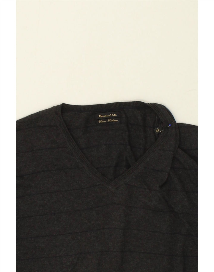 MASSIMO DUTTI Mens V-Neck Jumper Sweater Large Grey Pinstripe Vintage Massimo Dutti and Second-Hand Massimo Dutti from Messina Hembry 
