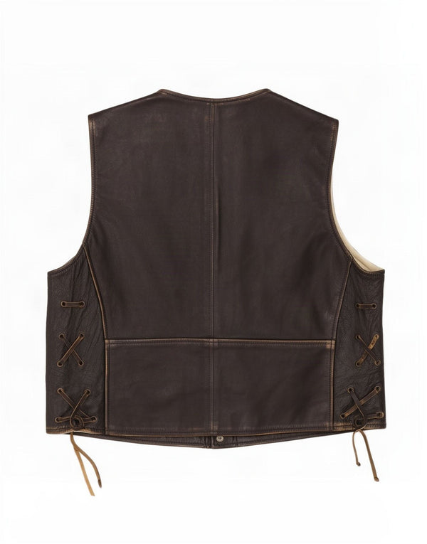 Vintage Mens Leather Waistcoat XS Black