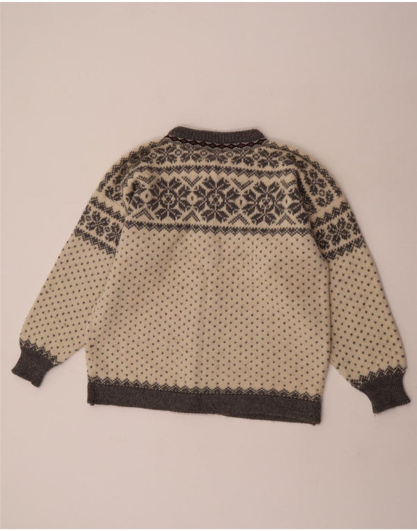 Vintage dame cardigan sweater UK 18 XL Off White Fair Isle Wool