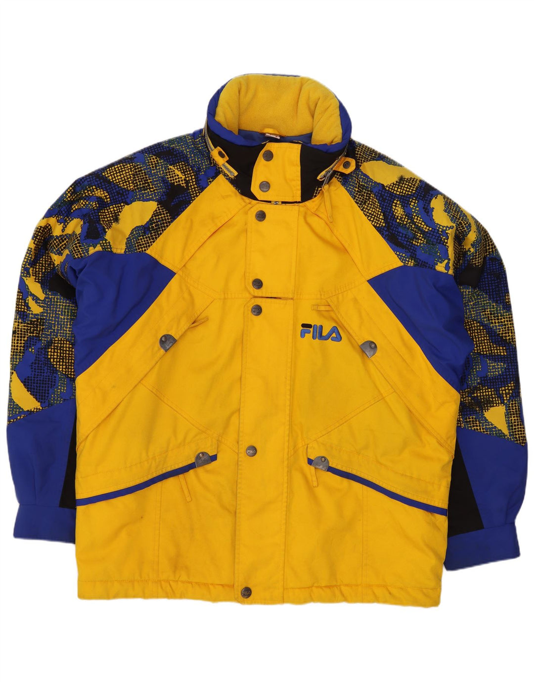 Fila Skijakke med hætte til mænd IT 46 Small Yellow Colourblock Polyester Sports