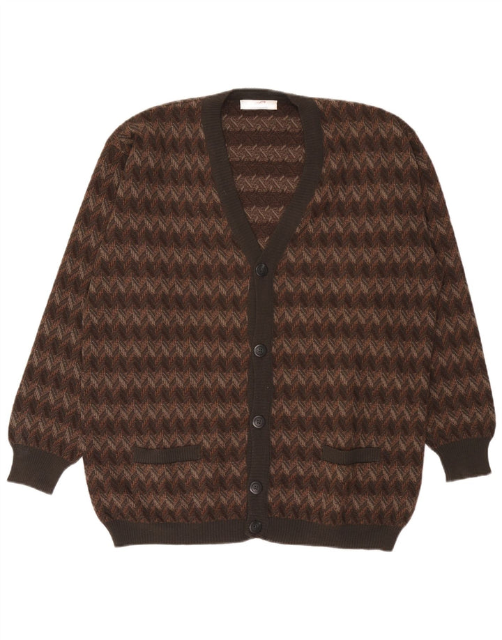 Bernardini Herre Cardigan Sweater Stor Brun Geometrisk