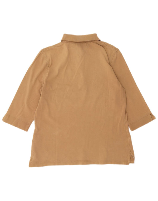 Tommy Hilfiger Womens 3/4 Sleeve Polo Shirt UK 14 Large Beige Cotton