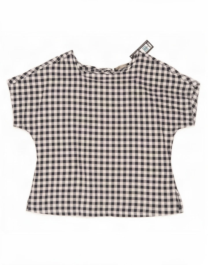 Marks & Spencer Damebluse Top UK 14 Large Navy Blue Gingham Cotton