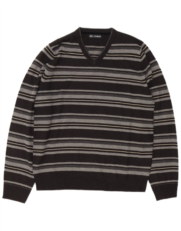 Marks & Spencer Herre Autograf V-hals sweater Medium Sort Stribet