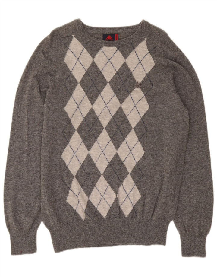 Kappa Herre Boat Neck Jumper Sweater Medium Grey Argyle/Diamond Wool