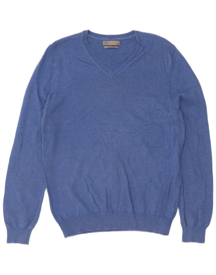 Marks & Spencer Herre V-hals sweater mellemblå bomuld