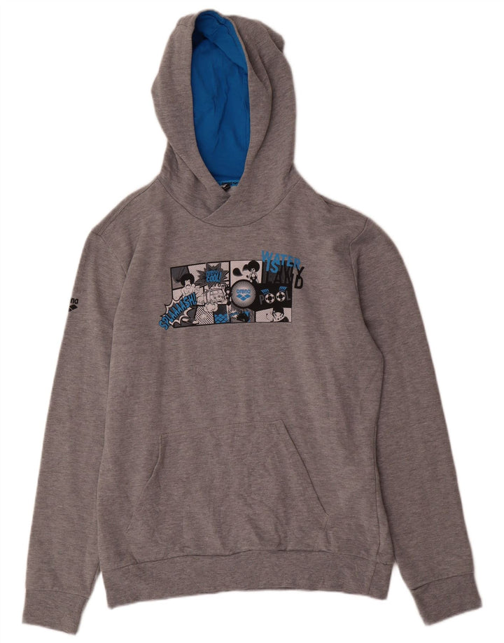 ARENA Mens Graphic Hoodie Jumper Medium Grey Flecked Cotton