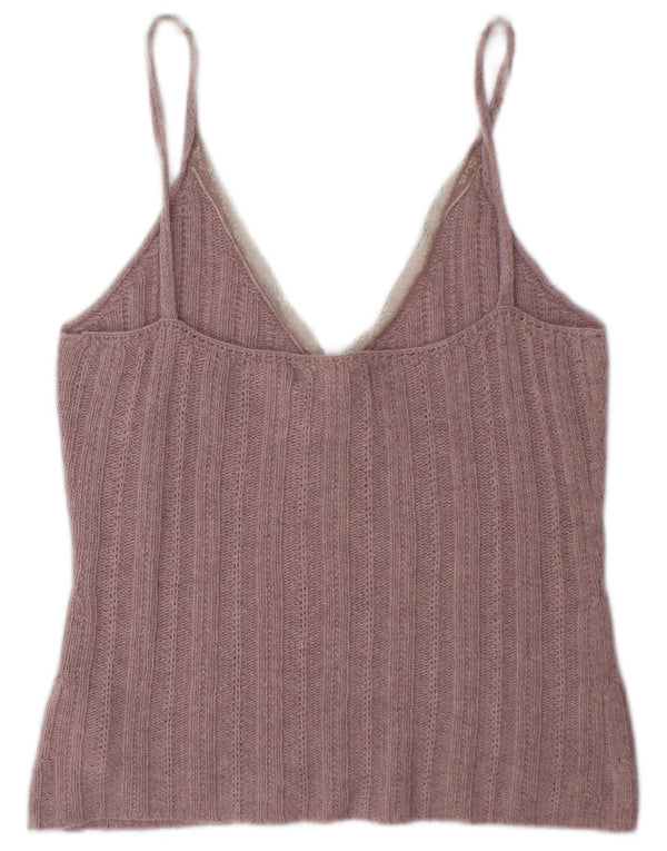 Zara Womens Crop Knit Cami Top UK 14 Large Pink Uld