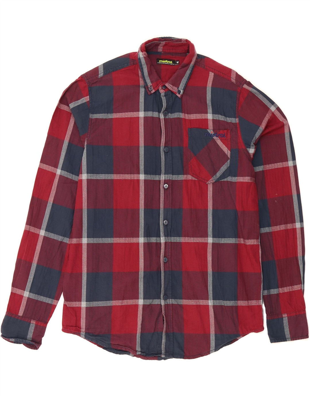 MISTRAL Mens Flannel Shirt Medium Red Check Cotton Vintage Mistral and Second-Hand Mistral from Messina Hembry 