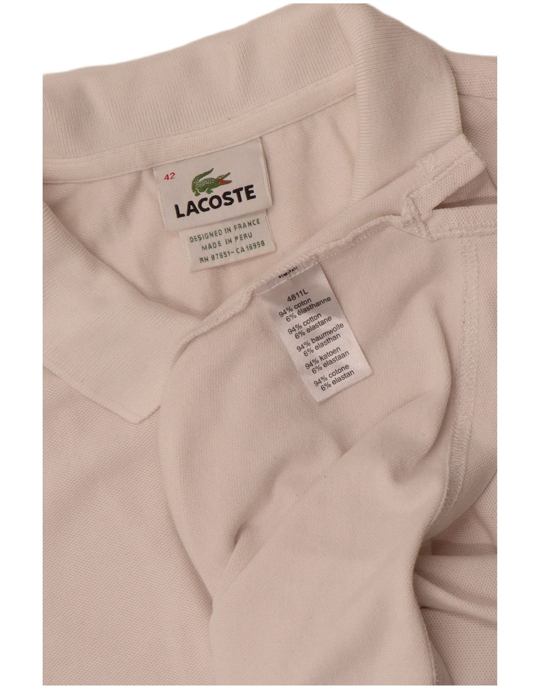 Lacoste Dame Polo Shirt Str. 42 Stor Hvid Bomuld